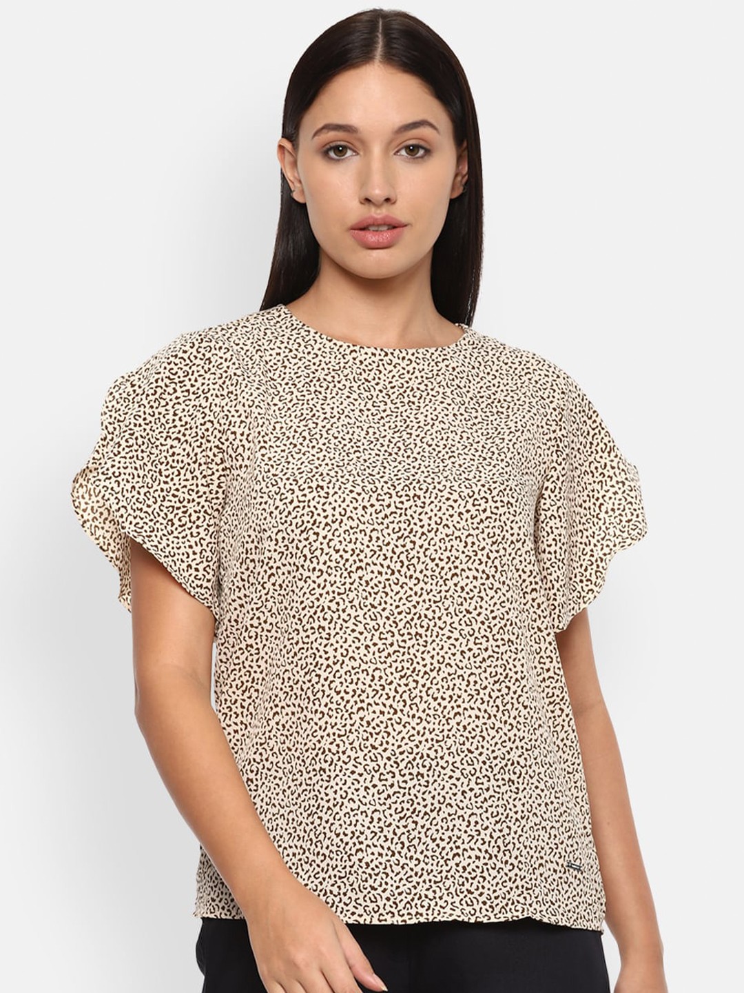 

Van Heusen Woman Women Beige & Brown Printed Regular Top