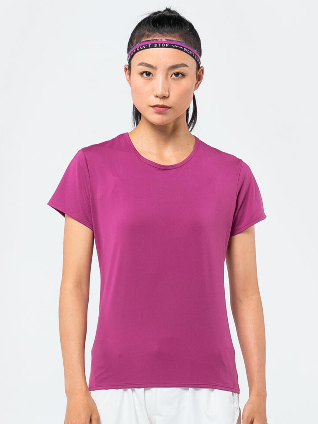 

Domyos By Decathlon Women Purple Moisture Wicking Training or Gym T-shirt
