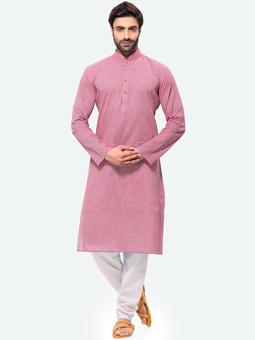 

RG DESIGNERS Men Pink Striped Regular Kurta with Pyjamas