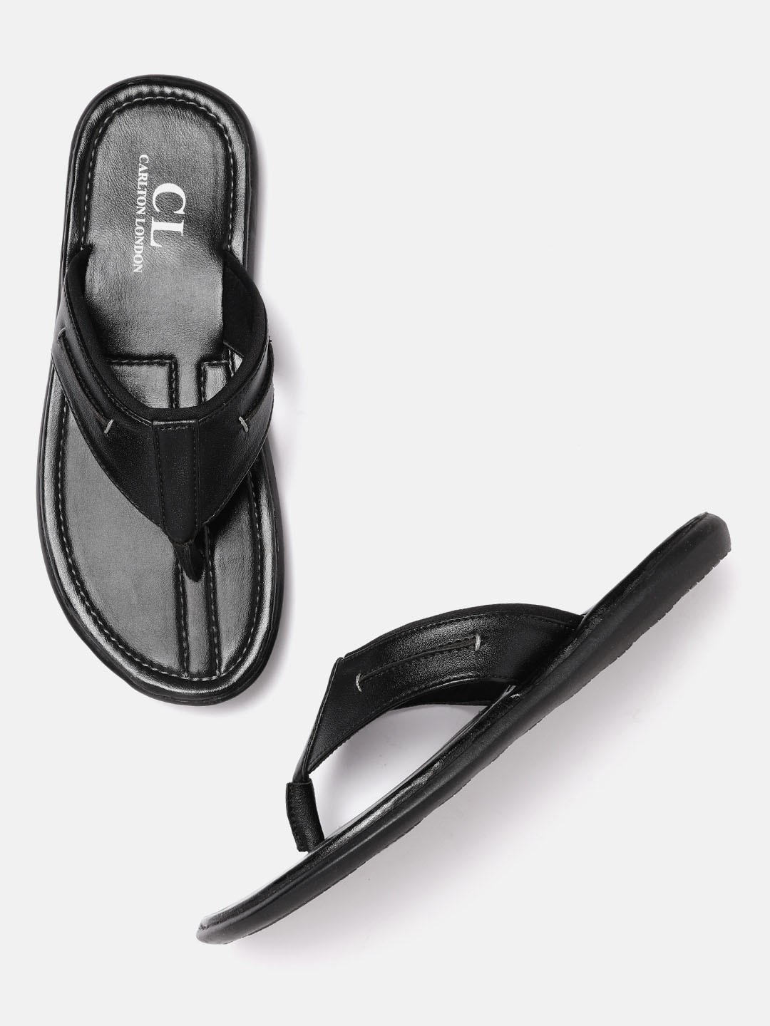 

Carlton London Men Black Solid Comfort Sandals