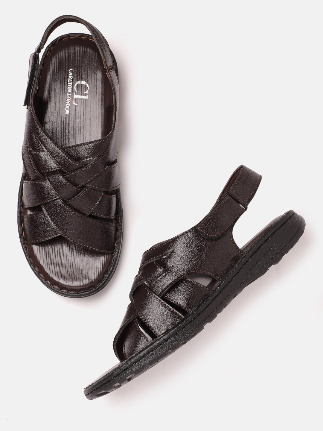 

Carlton London Men Coffee Brown Criss-Cross Comfort Sandals