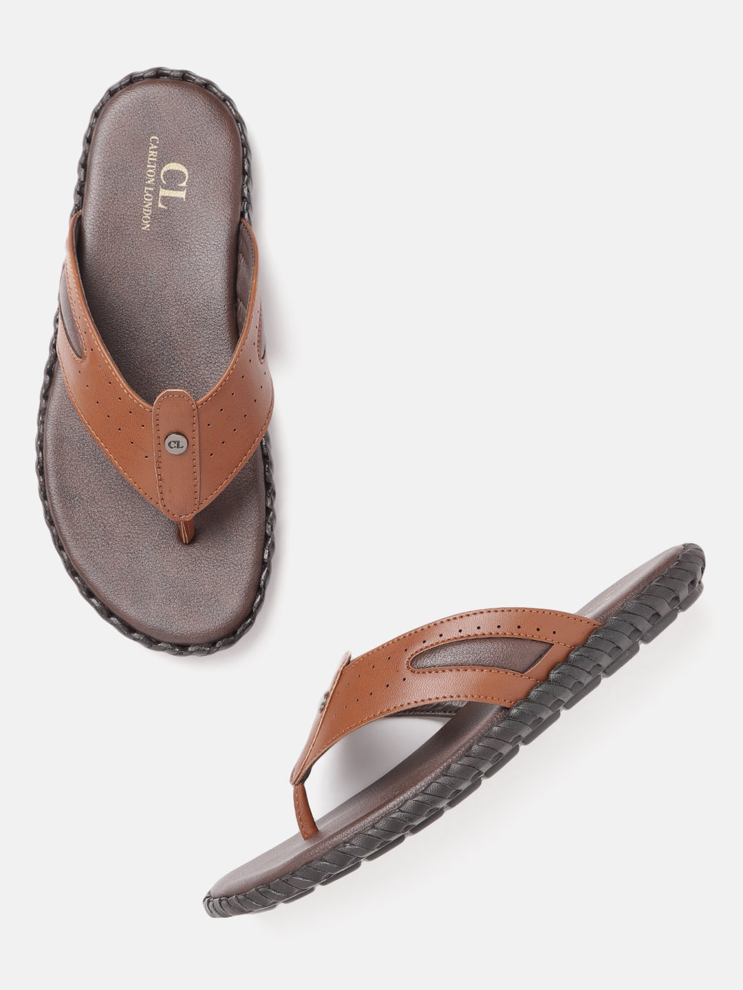 

Carlton London Men Tan Brown Perforated Comfort Sandals