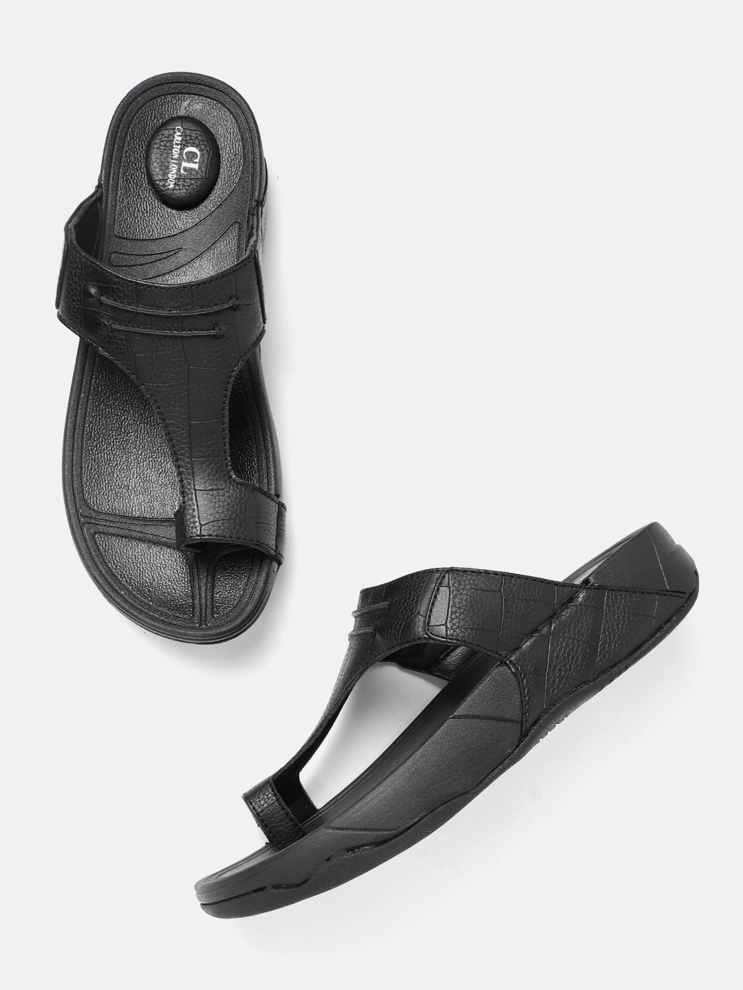 

Carlton London Men Black Croc Textured One Toe Comfort Sandals
