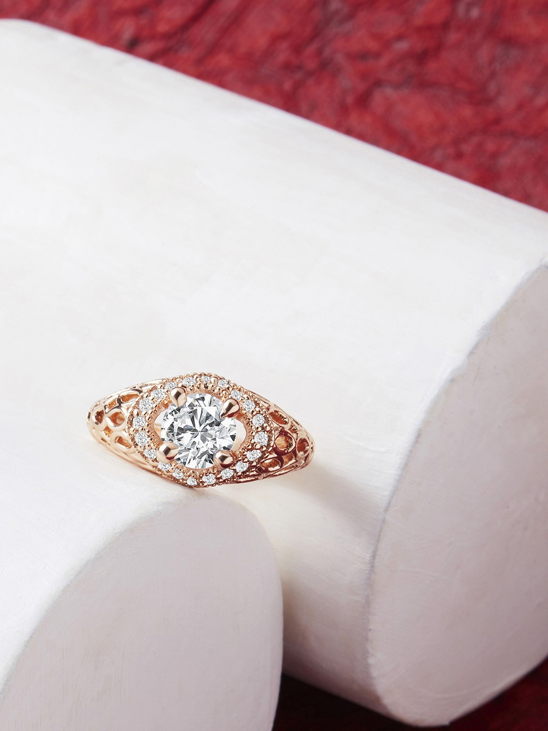 

AMI Rose Gold-Plated White CZ-Studded Contemporary Adjustable Finger Ring
