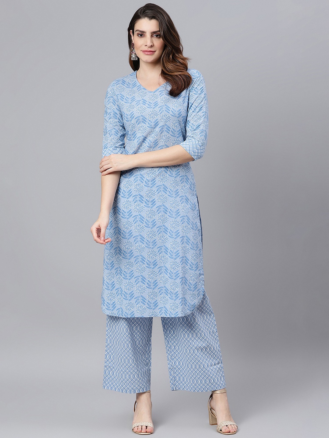

Idalia Women Blue Ethnic Motifs Printed Pure Cotton Kurta with Palazzos