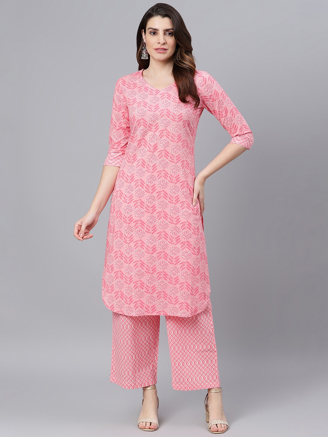 

Idalia Women Pink Ethnic Motifs Printed Pure Cotton Kurta with Palazzos