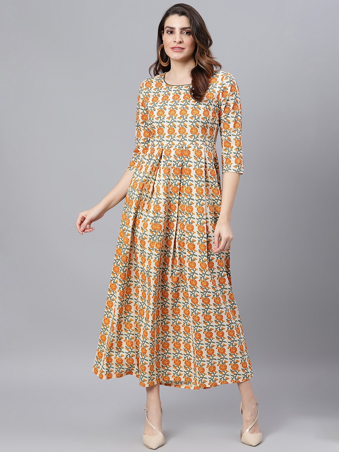 

Idalia Off White & Red Ethnic Motifs Cotton Maxi Dress