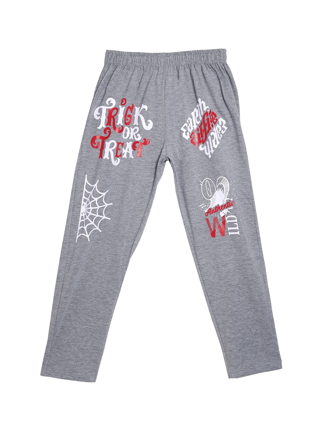 

SWEET ANGEL Boys Grey Melange & White Graphic Printed Pure Cotton Track Pants