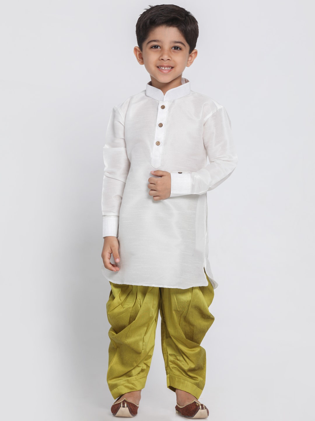 

VASTRAMAY Boys White Regular Kurti with Dhoti Pants