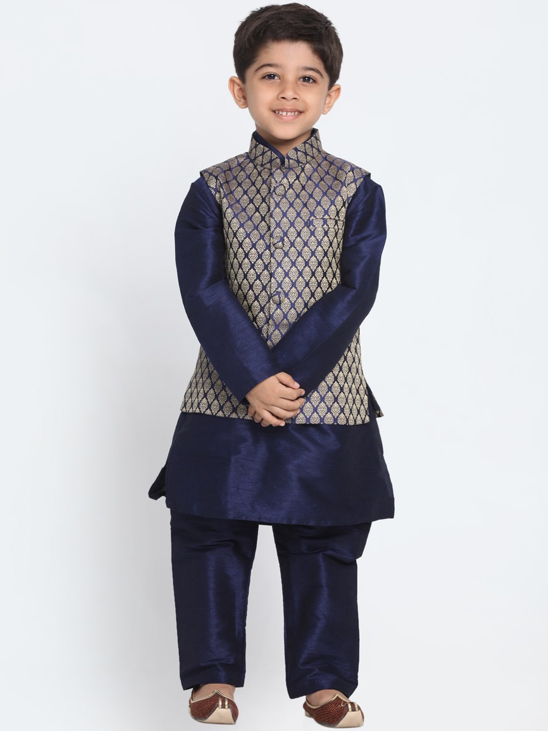 

VASTRAMAY Boys Navy Blue Ethnic Motifs Kurta with Pyjamas