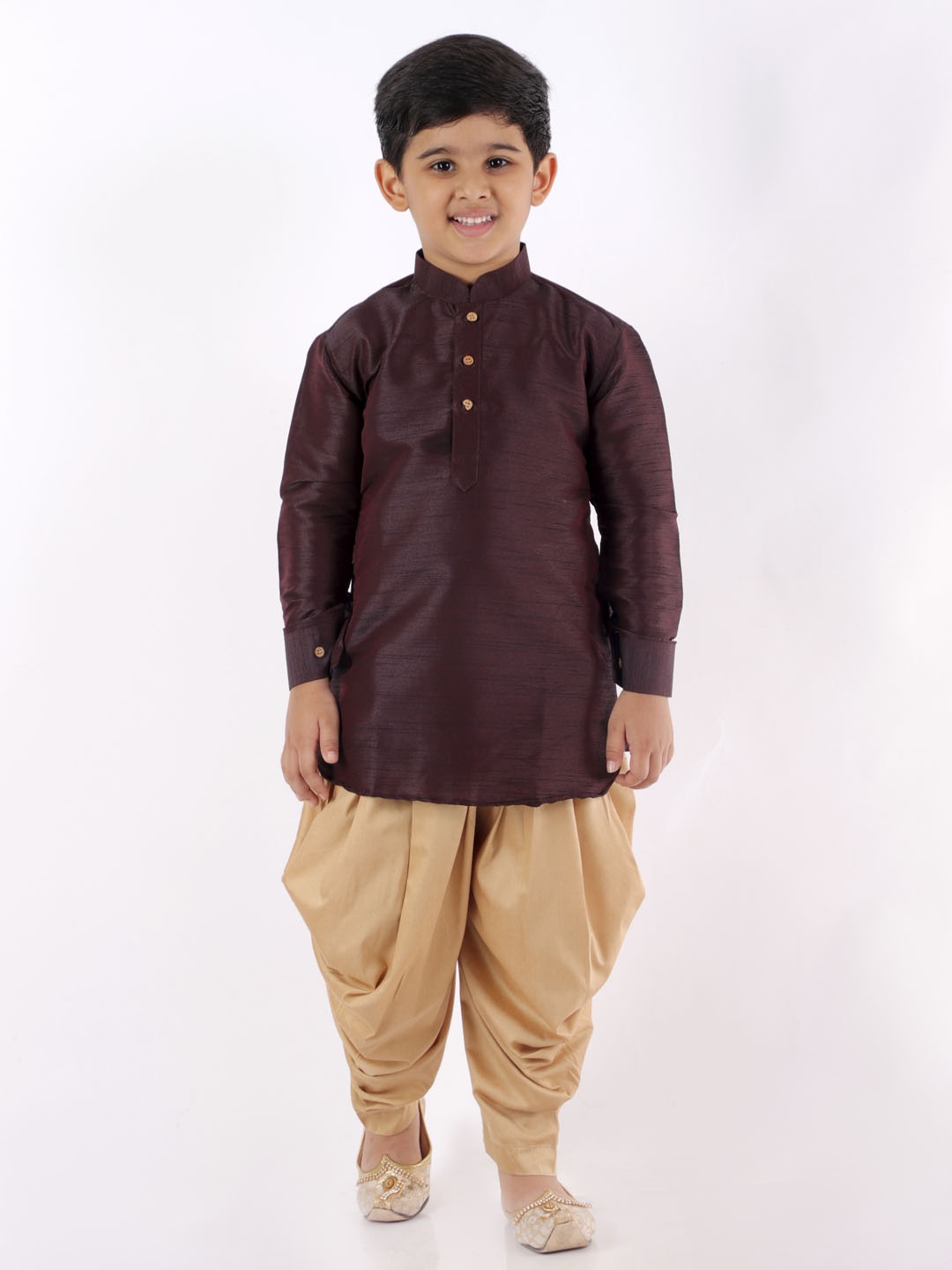 

VASTRAMAY Boys Burgundy Regular Kurta with Dhoti Pants