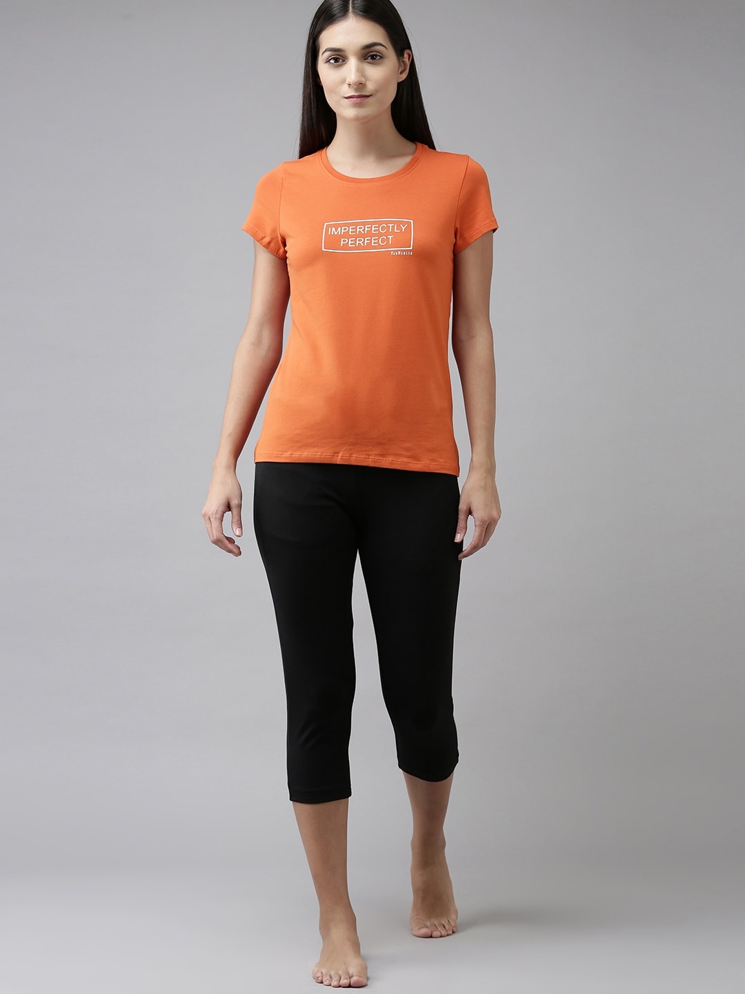 

Van Heusen Women Orange & Black Printed Night suit