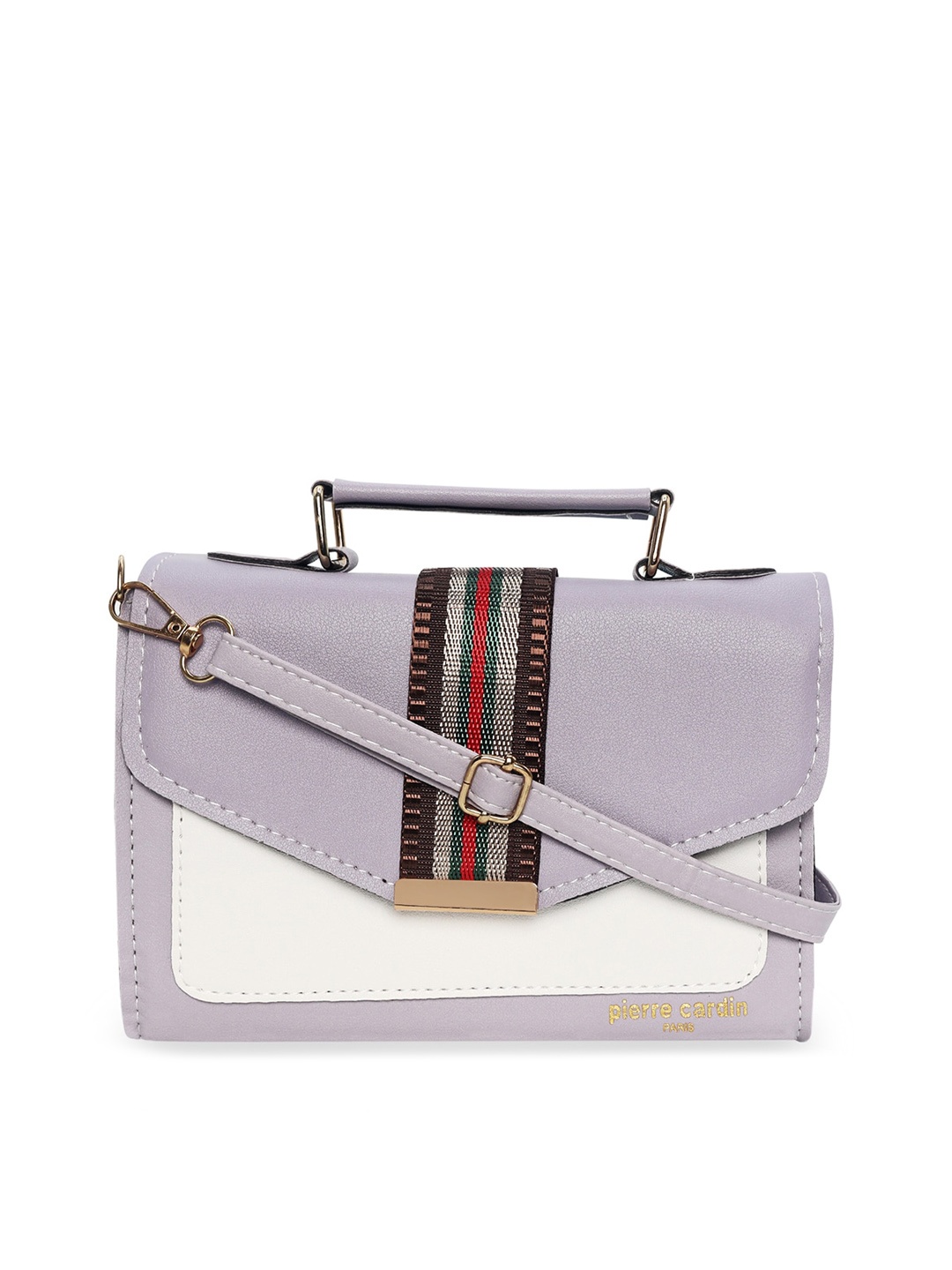 

pierre cardin Grey & Off White Colourblocked PU Structured Satchel