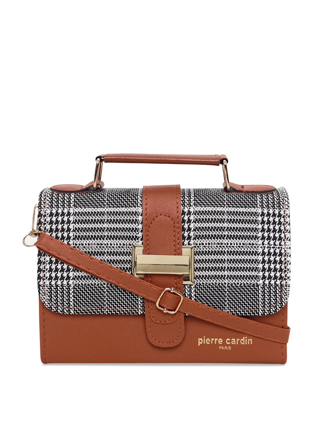 

pierre cardin Women Brown Checked PU Swagger Satchel
