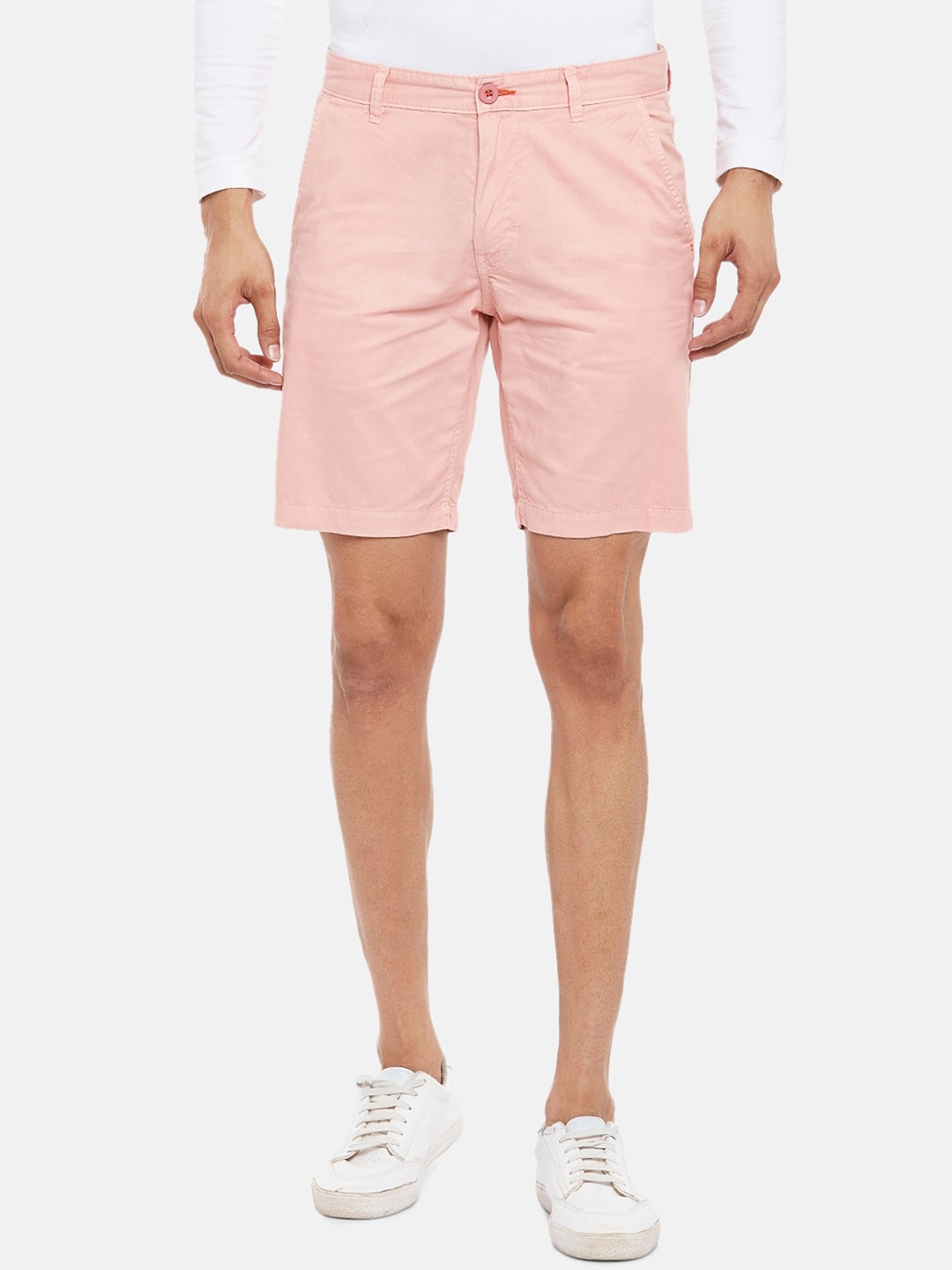 

Urban Ranger by pantaloons Men Pink Solid Pure Cotton Slim Fit Regular Shorts