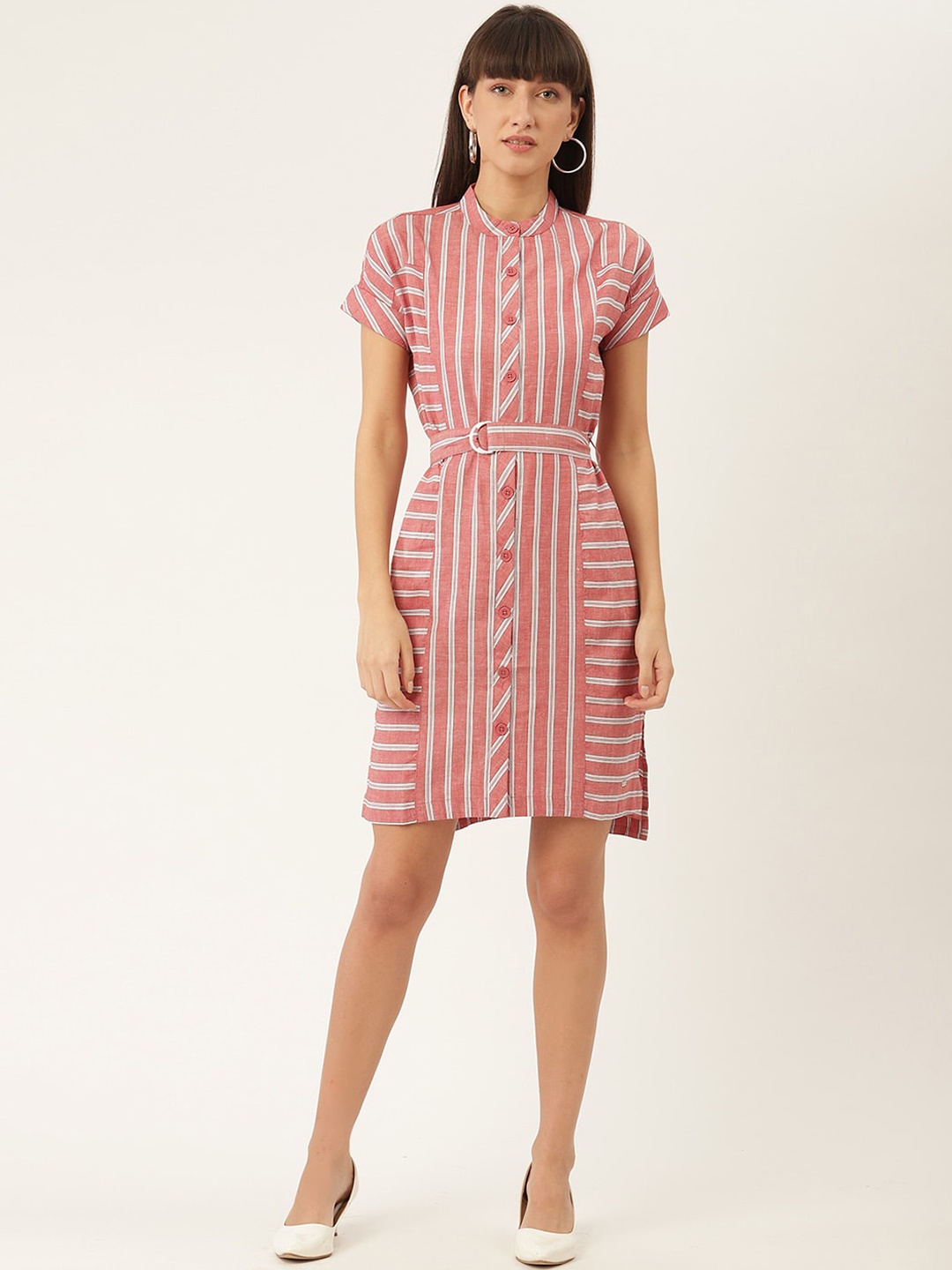 

ELLE Coral Striped A-Line Dress