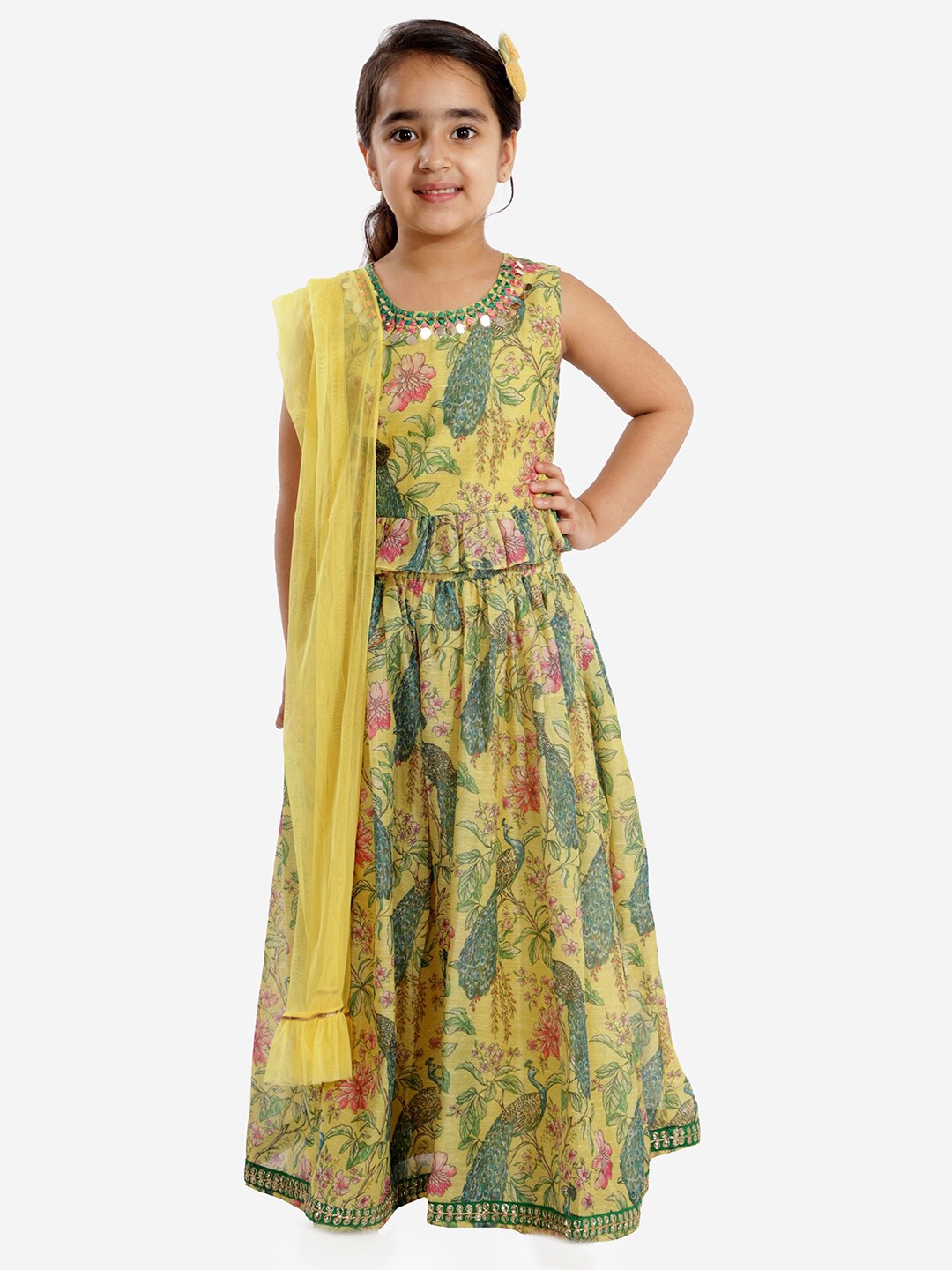 

LIL DRAMA Girls Green & Yellow Lehenga Choli with Dupatta