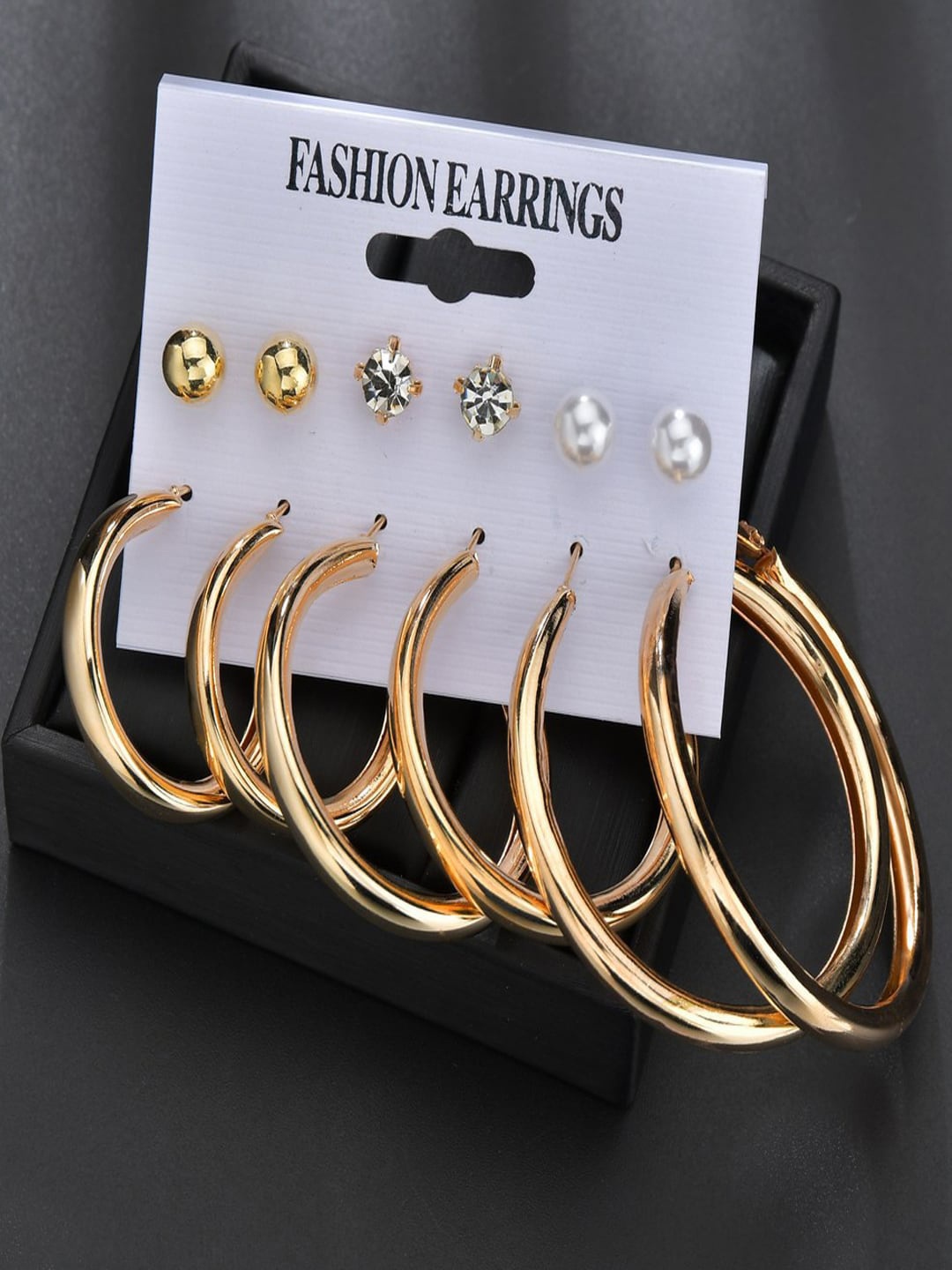 

Shining Diva Fashion Combo Set Of 6 Gold-Toned Stud and Hoop Earrings