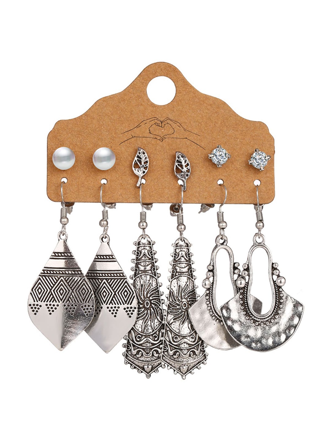 

Shining Diva Fashion Combo Set Of 6 Oxidised Silver Earrings