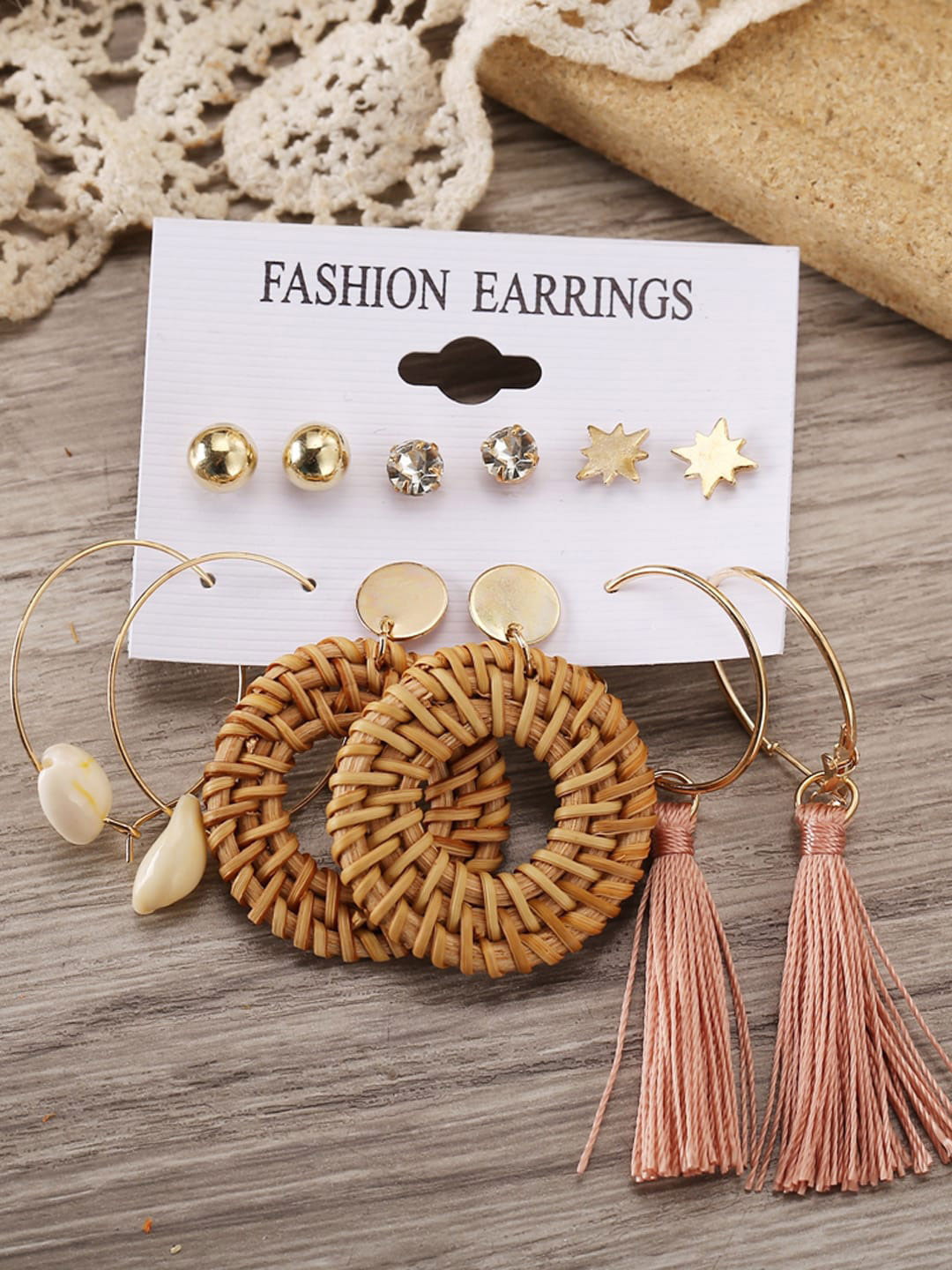 

Shining Diva Fashion Combo Set Of 6 Gold-Toned Earrings