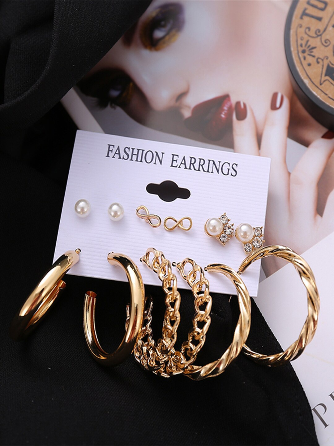 

Shining Diva Fashion Combo Set Of 6 Gold-Toned Stud and Hoop Earrings