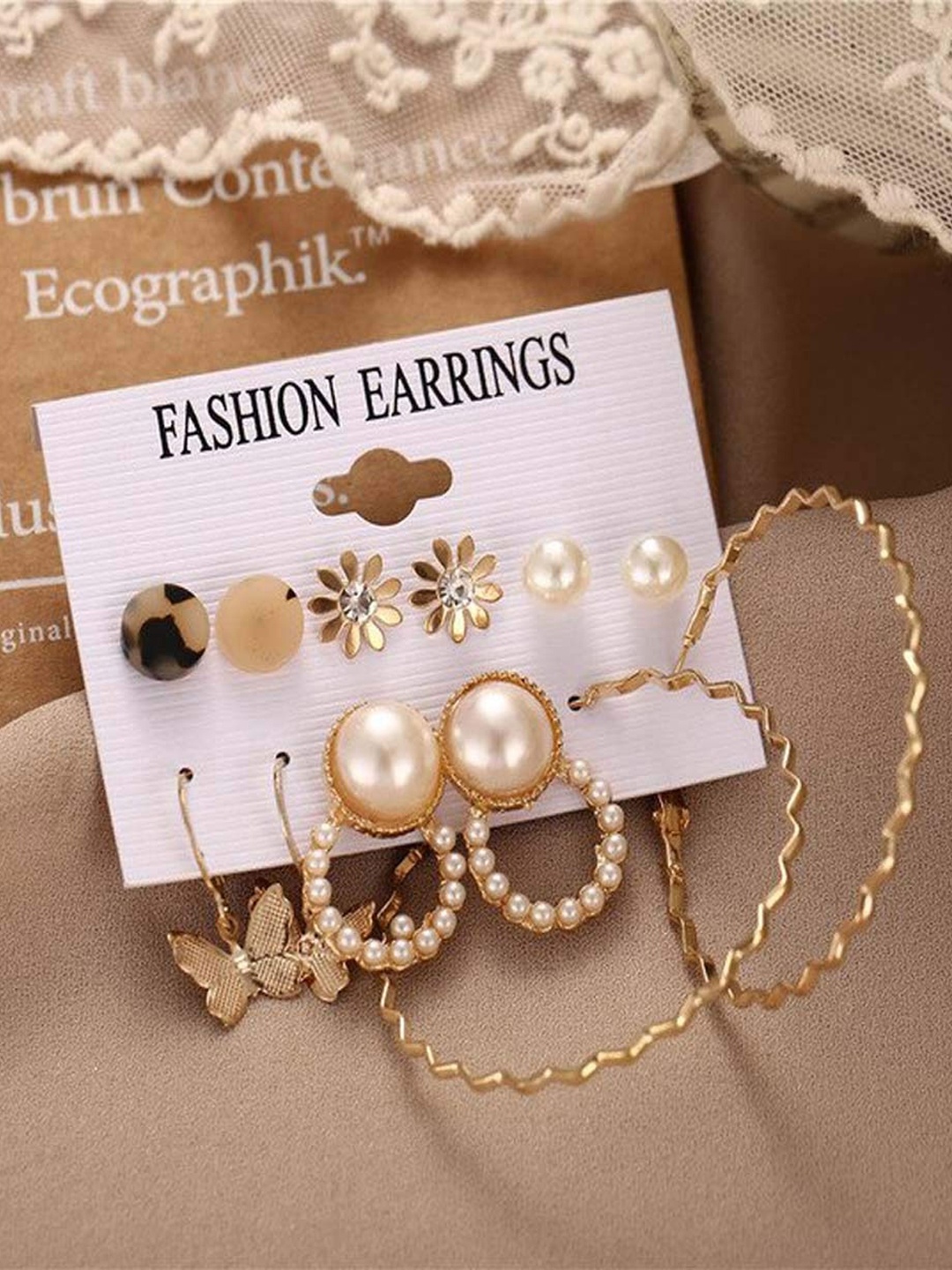 

Shining Diva Fashion Combo Set Of 6 Gold-Toned Earrings