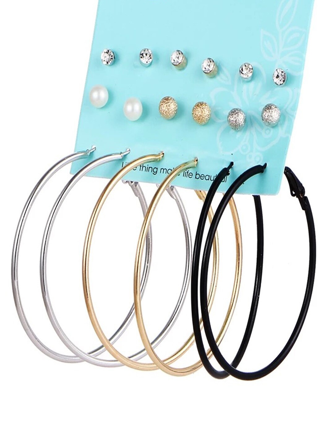 

Shining Diva Fashion Combo Set Of 9 Hoop and Stud Earrings, Gold
