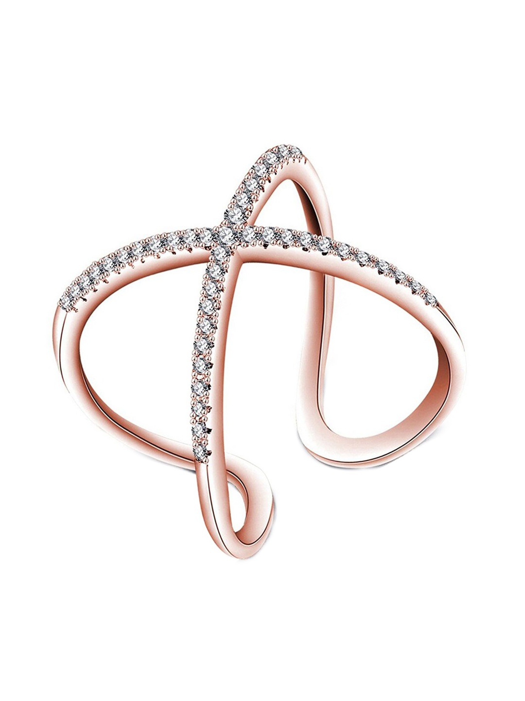 

Shining Diva Fashion 18K Rose Gold-Plated White CZ-Studded Finger Ring