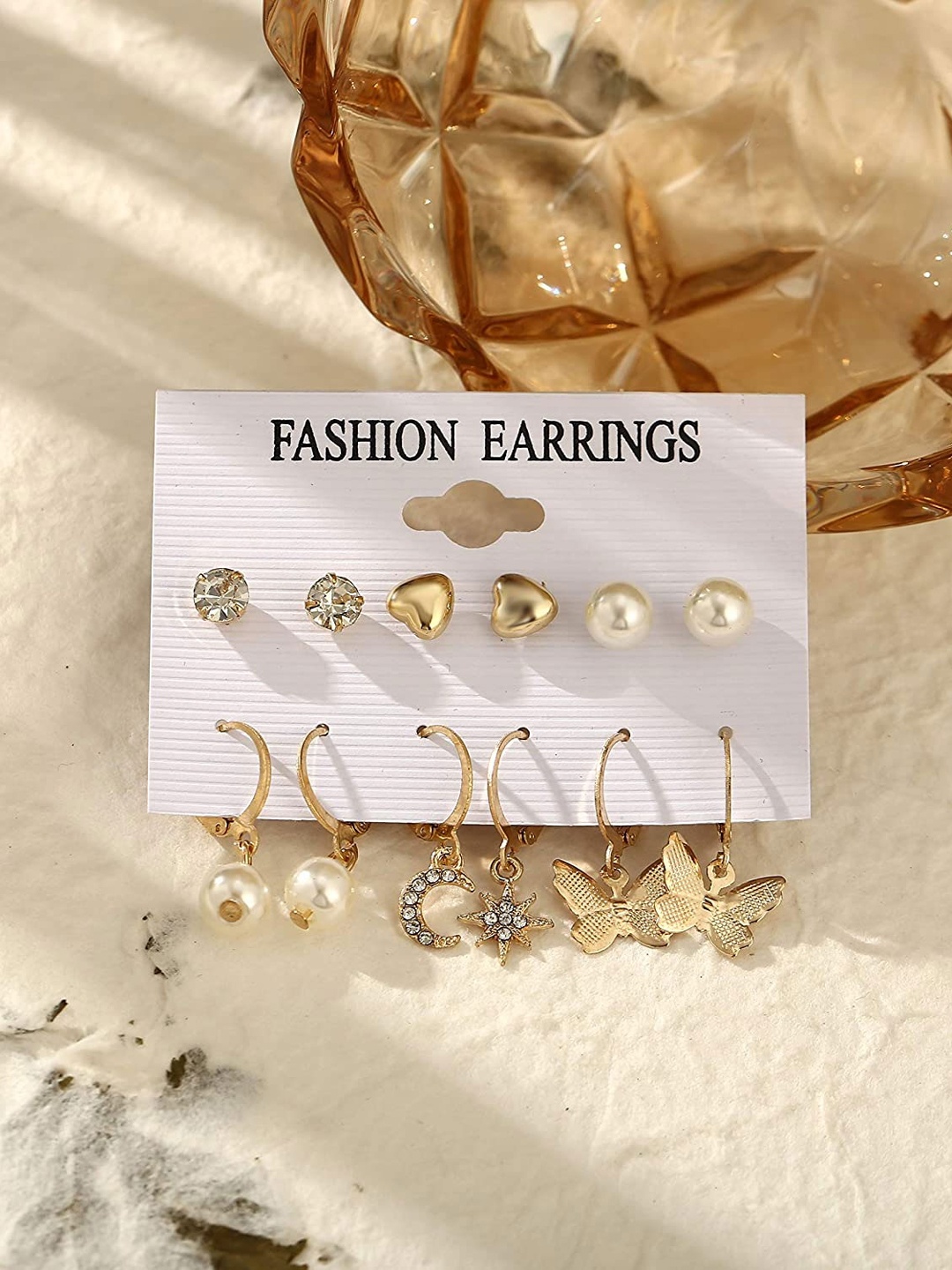 

Shining Diva Fashion Combo Set Of 6 Gold-Toned Earrings