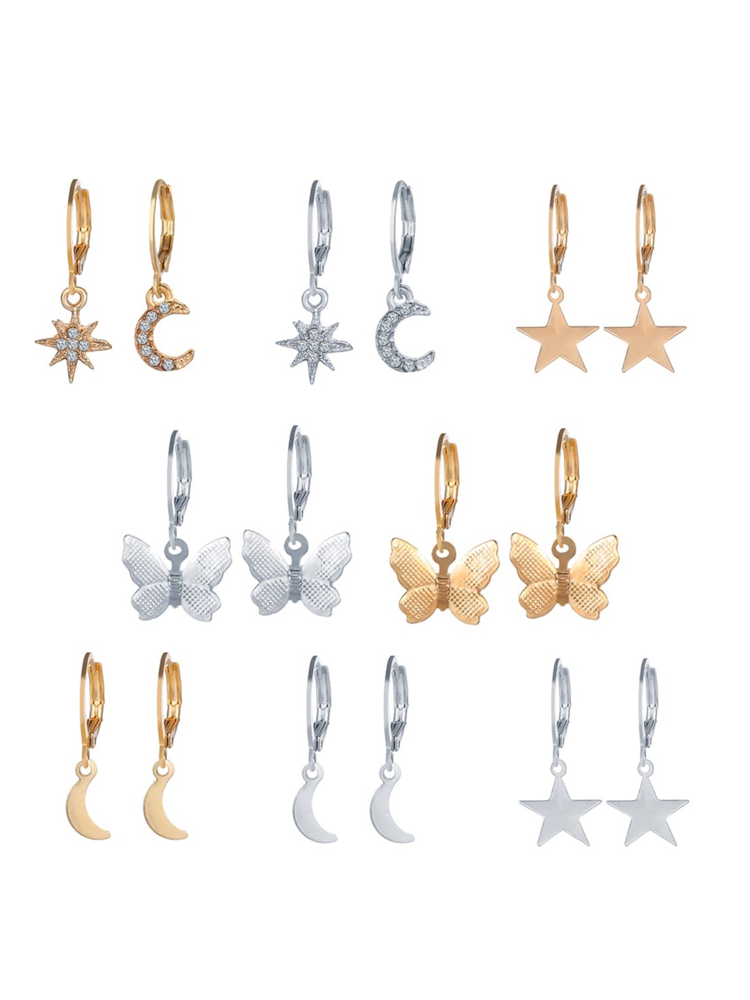

Shining Diva Fashion Combo Set Of 8 Gold and Silver Plated Earrings