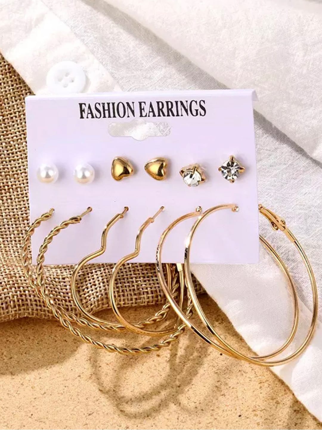 

Shining Diva Fashion Combo Set Of 6 Gold-Toned Stud and Hoop Earrings