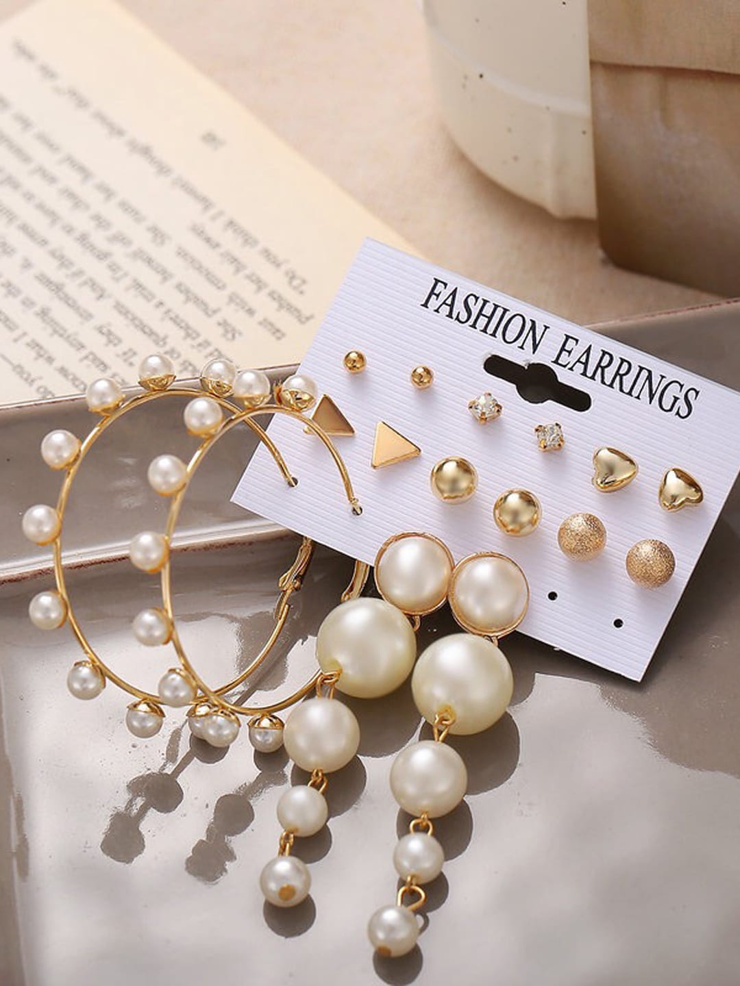 

Shining Diva Fashion Combo Set Of 8 Gold-Toned Earrings
