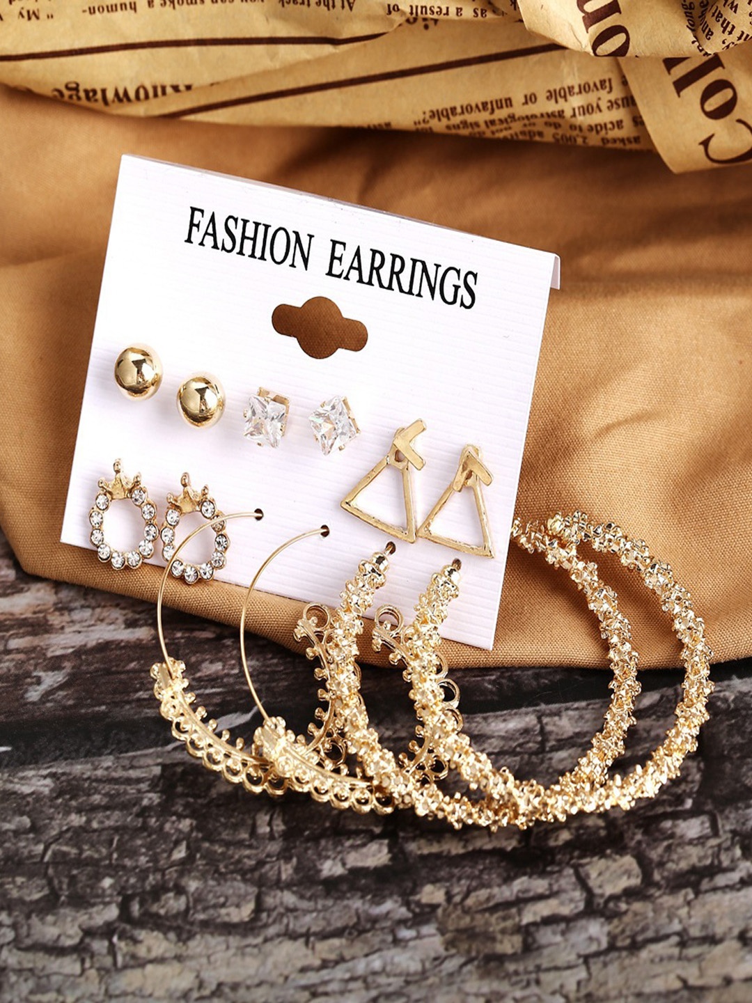 

Shining Diva Fashion Set Of 6 Gold-Plated Hoop and Stud Earrings