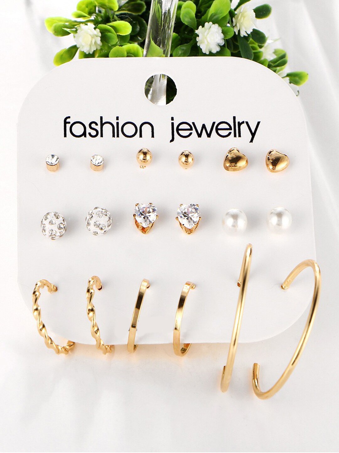 

Shining Diva Fashion Combo Set Of 9 Gold-Toned Stud and Hoop Earrings