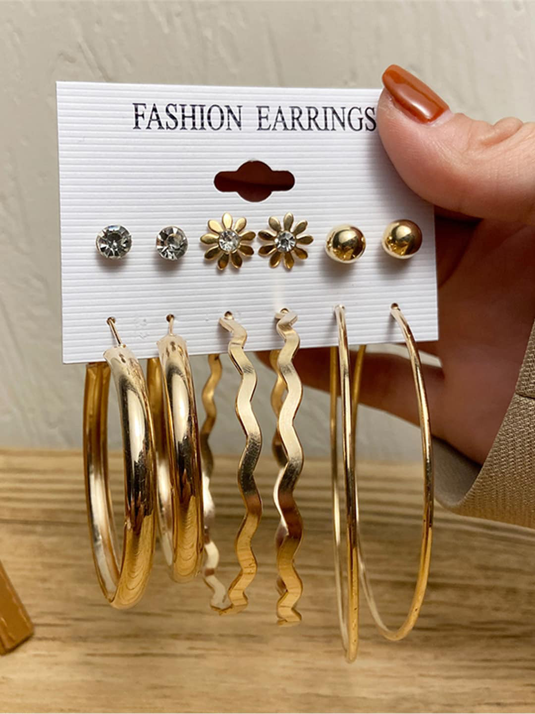 

Shining Diva Fashion Combo Set Of 6 Gold-Toned Stud and Hoop Earrings