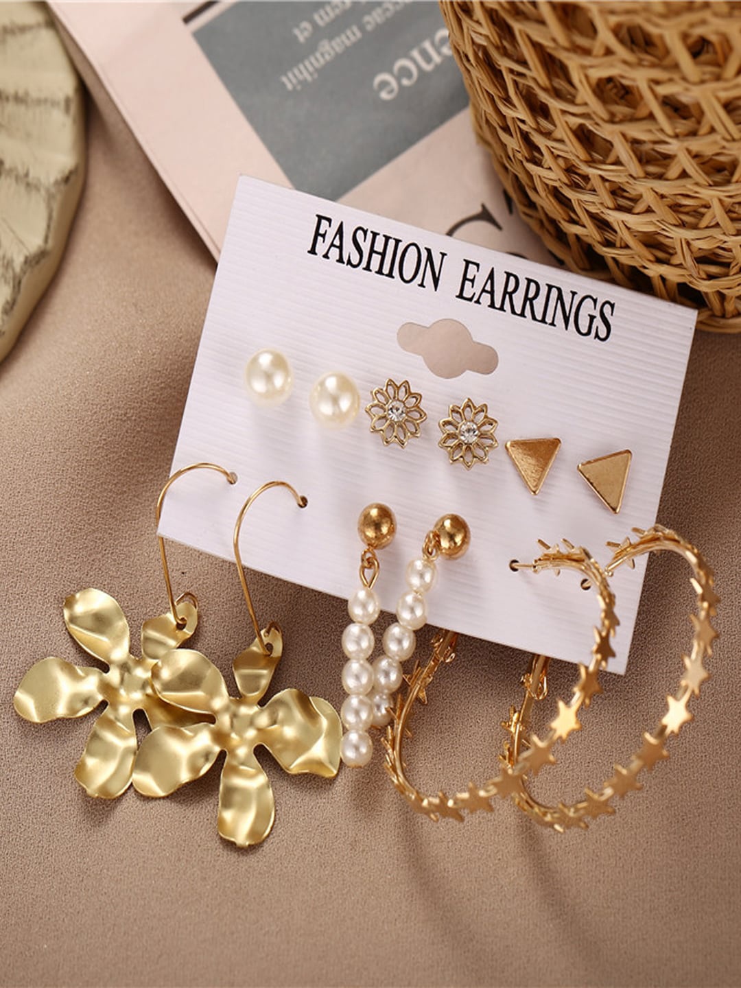 

Shining Diva Fashion Combo Set Of 6 Gold-Toned Earrings