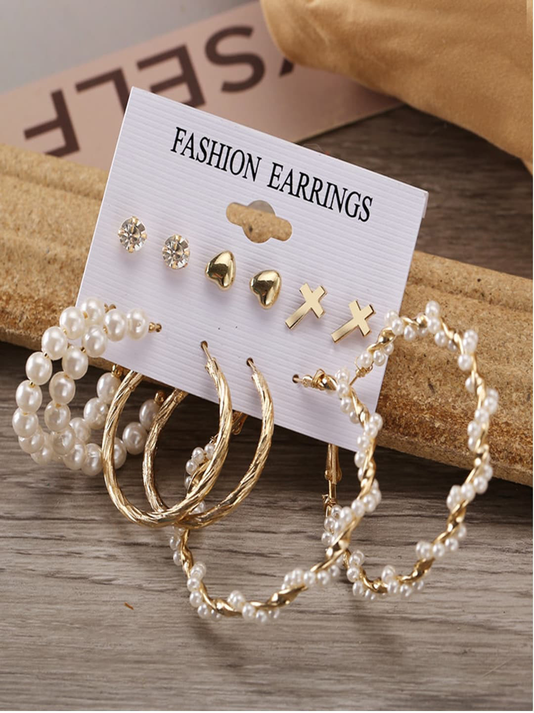 

Shining Diva Fashion Combo Set Of 6 Gold-Toned Stud and Hoop Earrings