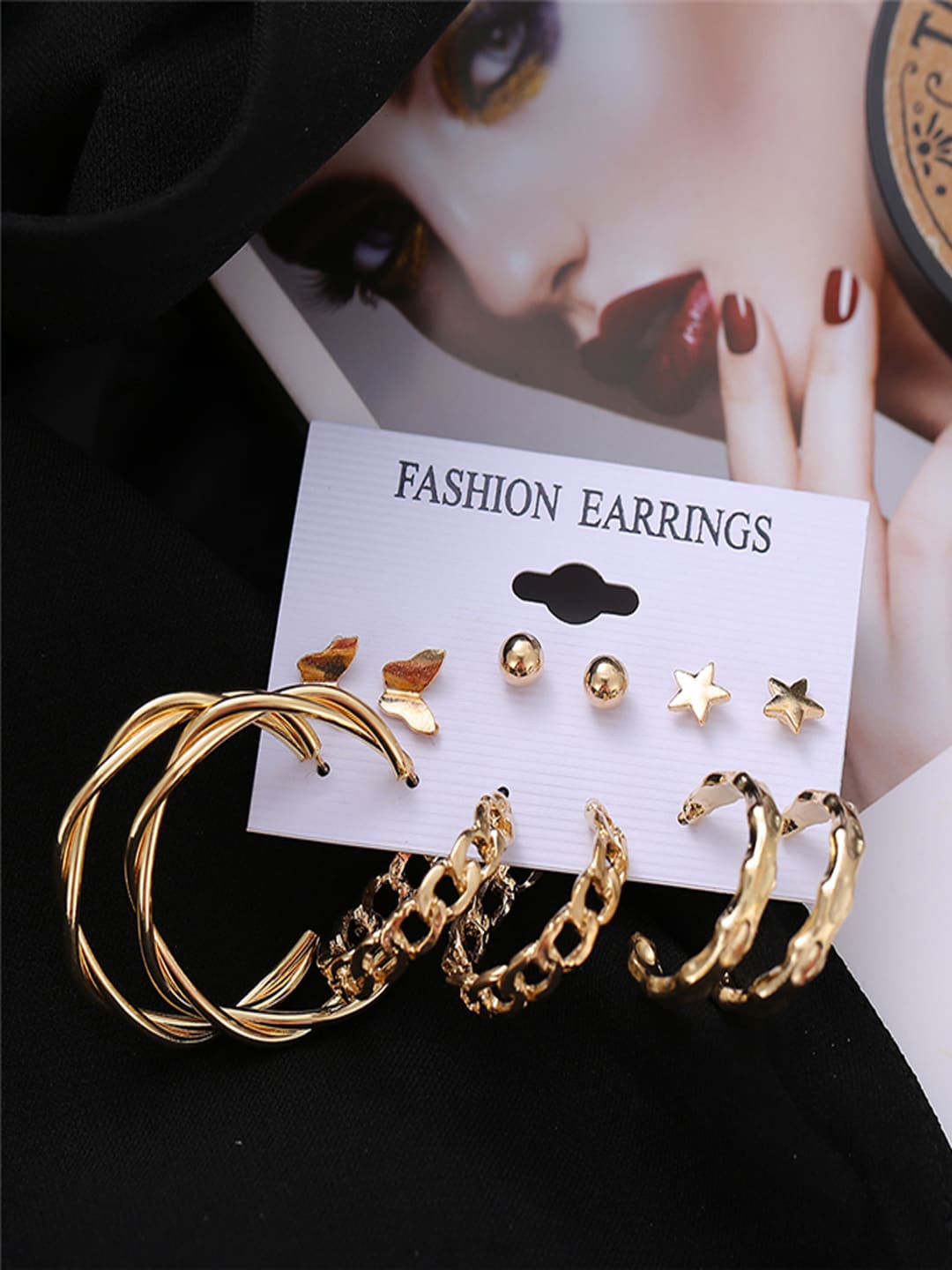 

Shining Diva Fashion Combo Set Of 6 Gold-Toned Stud and Hoop Earrings