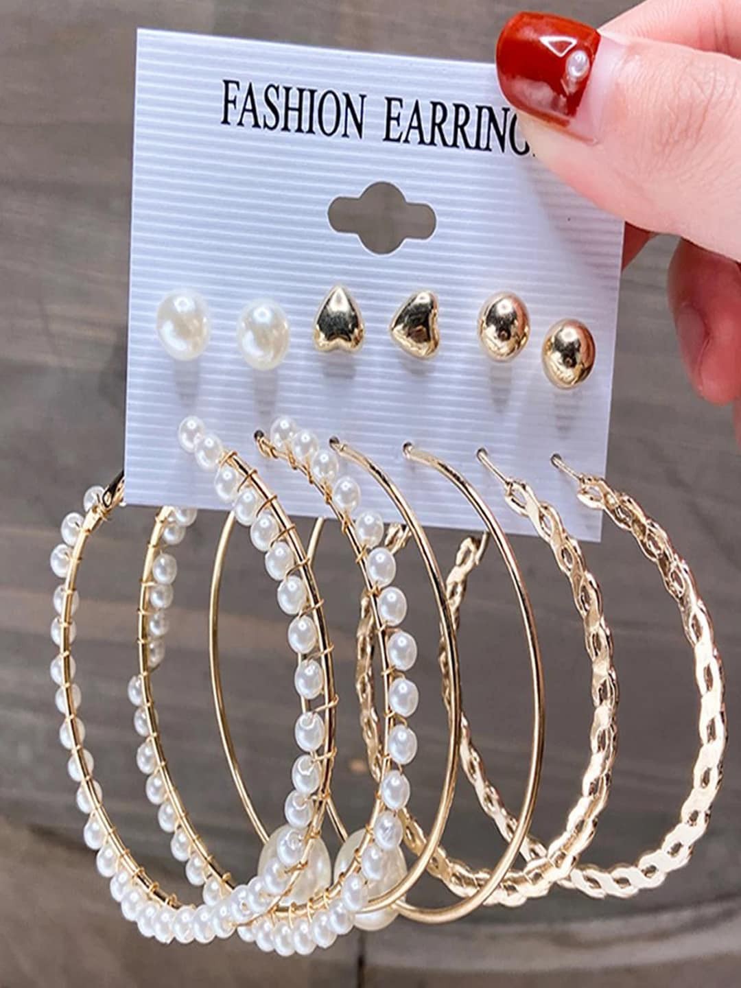 

Shining Diva Fashion Combo Set Of 6 Gold-Toned Stud and Hoop Earrings