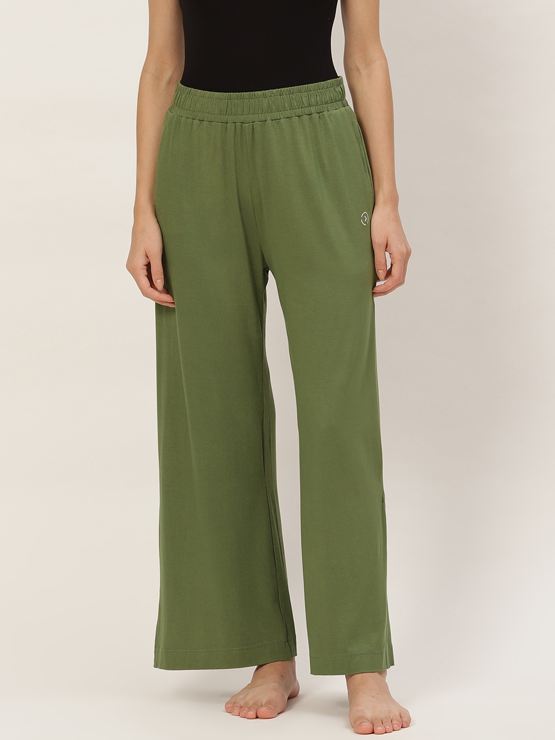 

KICA Women Green Flowy Cotton Pants with Side Slits