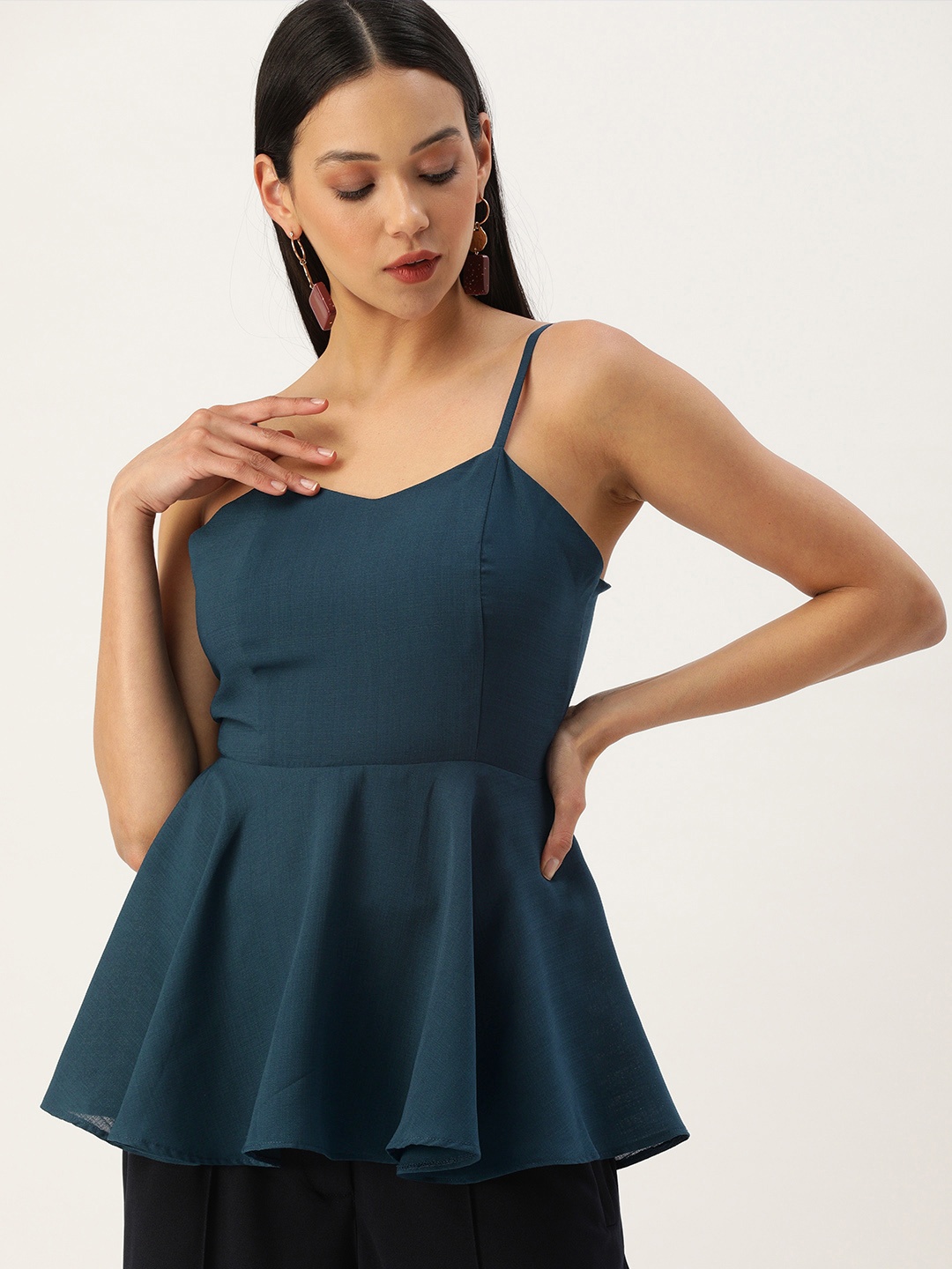 

ROVING MODE Teal Crepe Peplum Top