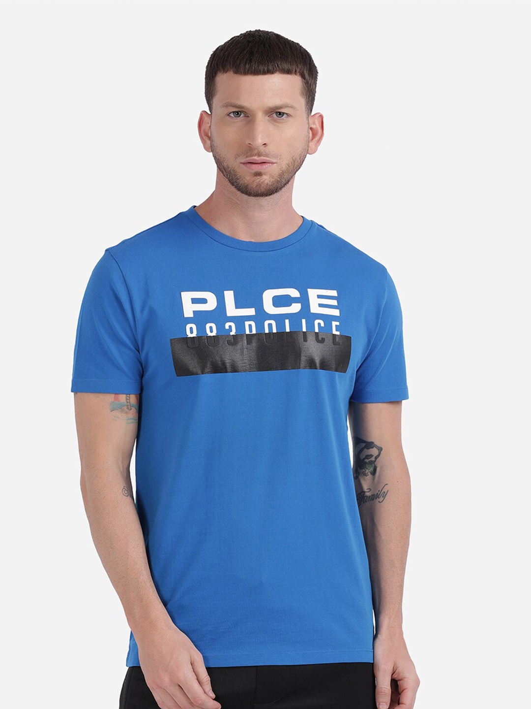 

883 Police Men Blue Typography Printed T-shirt