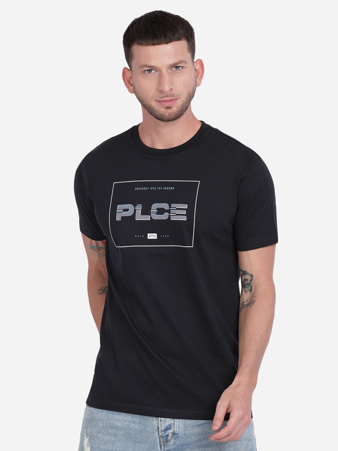 

883 Police Men Black Typography Printed T-shirt