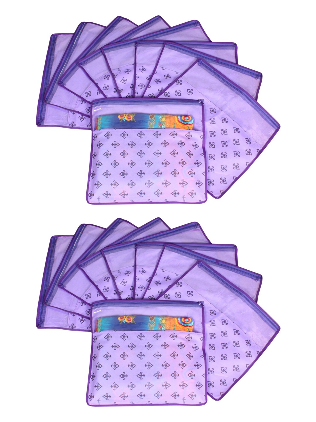 

prettykrafts Set Of 18 Purple & Top Transparent Solid Single Packing Saree Cover Organizer