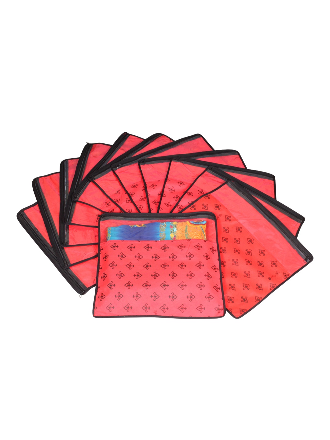 

prettykrafts Set Of 12 Red & Top Transparent Solid Single Packing Saree Cover Organizers