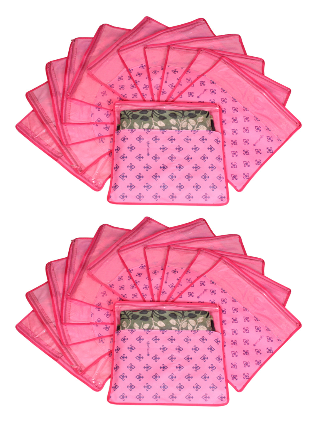 

prettykrafts Set Of 24 Pink & Top Transparent Solid Single Packing Saree Cover Organizers
