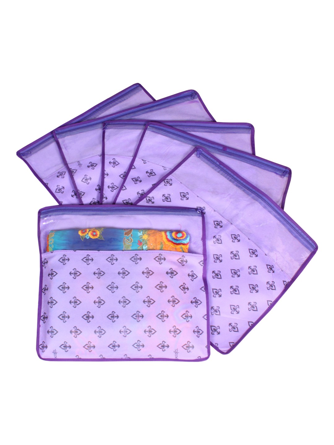 

prettyKrafts Set Of 6 Purple & Top Transparent Solid Single Packing Saree Cover Organizers