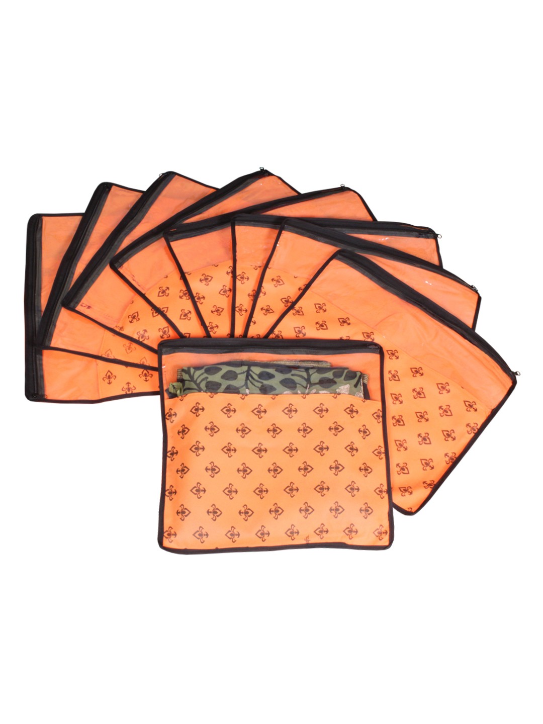 

prettykrafts Set Of 9 Orange & Top Transparent Solid Single Packing Saree Cover Organizer