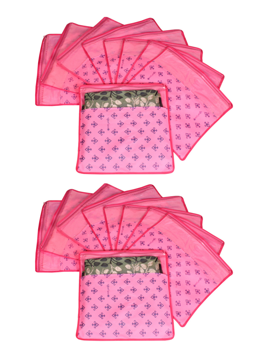 

prettyKrafts Set Of 18 Pink & Top Transparent Solid Single Packing Saree Cover Organizers