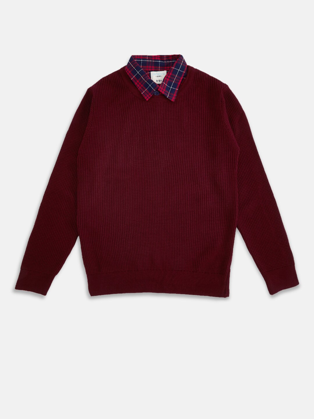 

Pantaloons Junior Boys Maroon & Navy Blue Checked Pullover